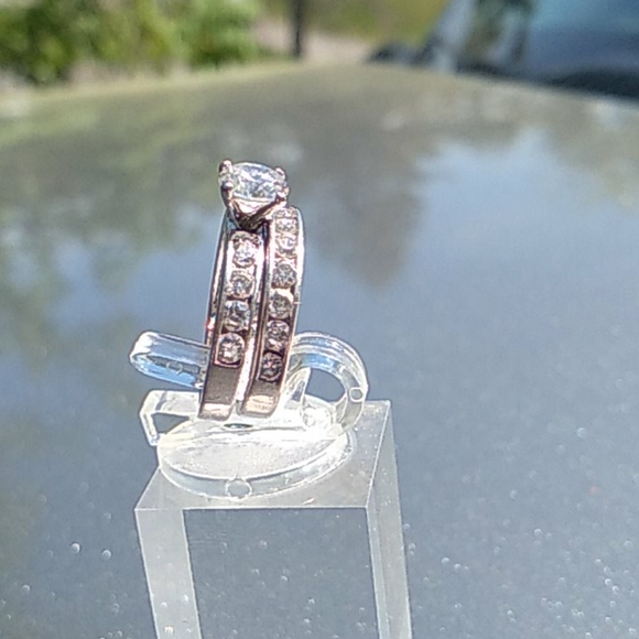 925 sterling silver clear gemstones wedding set - Picture 2 of 7